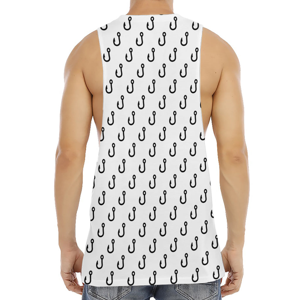 White And Black Fishing Hooks Print Men's Muscle Tank Top