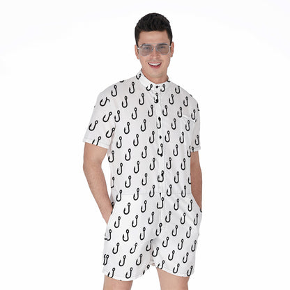 White And Black Fishing Hooks Print Men's Rompers