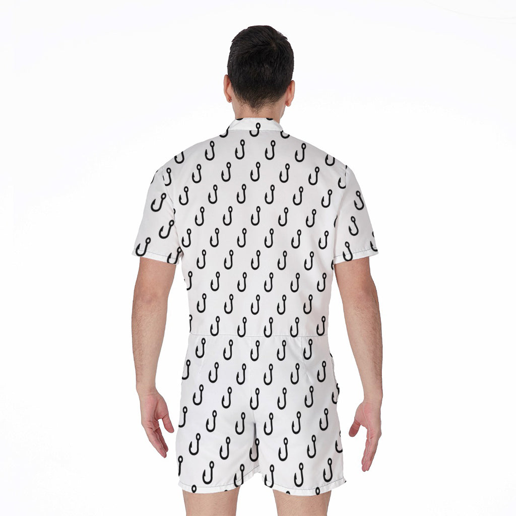 White And Black Fishing Hooks Print Men's Rompers
