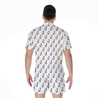 White And Black Fishing Hooks Print Men's Rompers