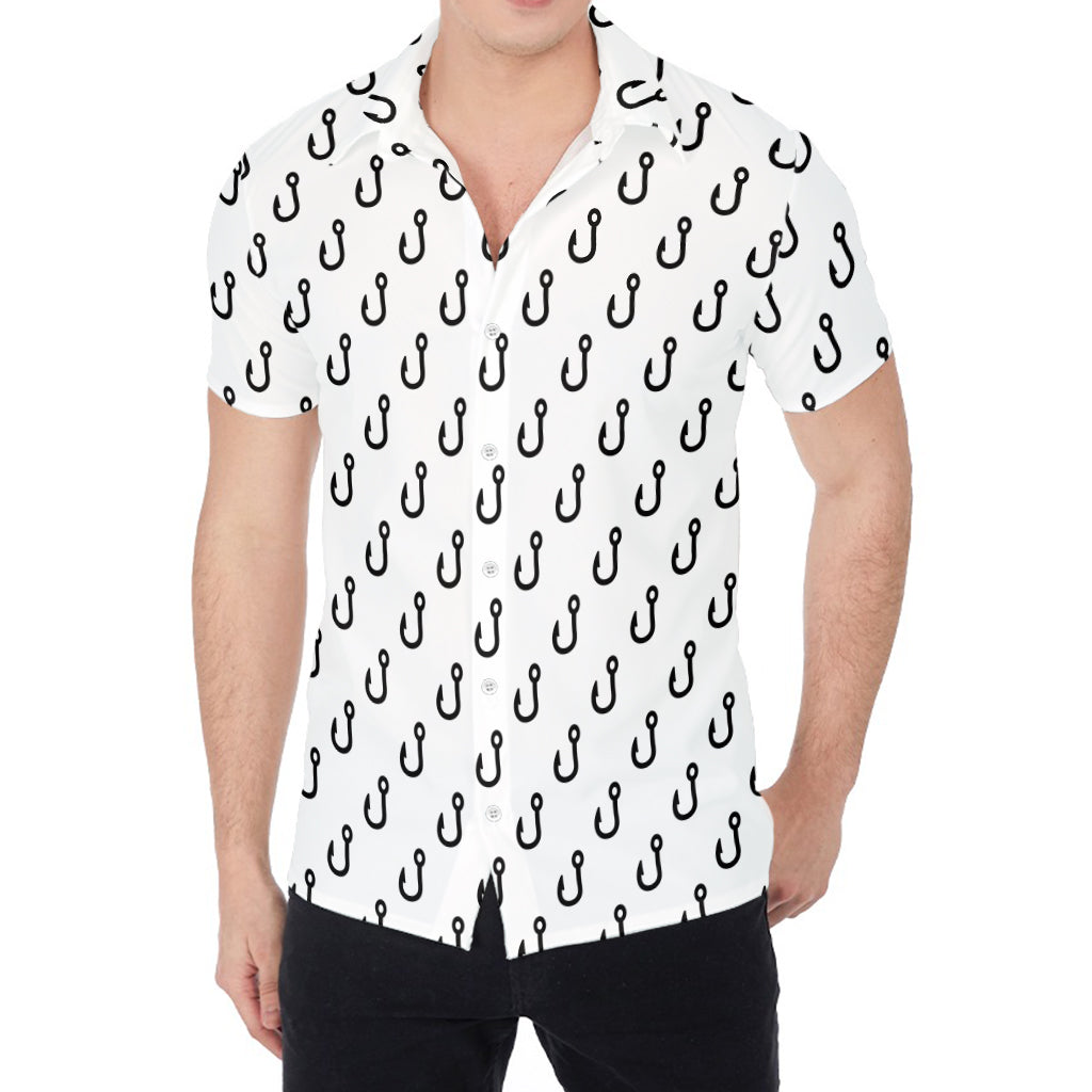 White And Black Fishing Hooks Print Men's Shirt