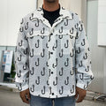 White And Black Fishing Hooks Print Men's Shirt Jacket