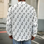 White And Black Fishing Hooks Print Men's Shirt Jacket