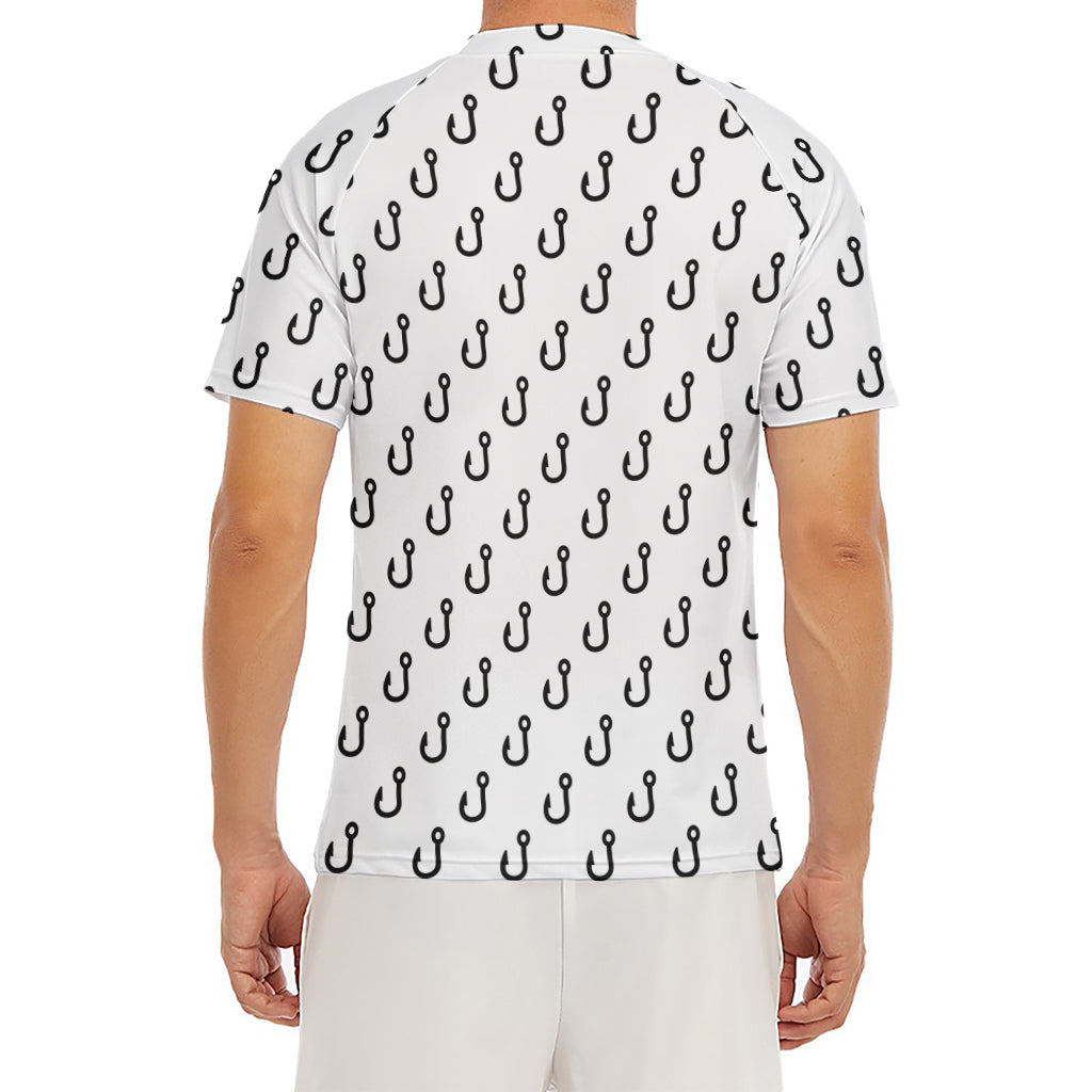 White And Black Fishing Hooks Print Men's Short Sleeve Rash Guard