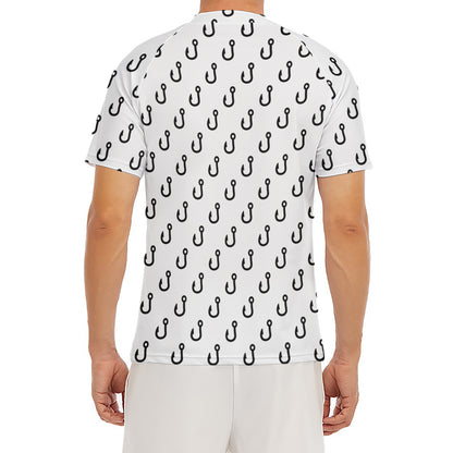 White And Black Fishing Hooks Print Men's Short Sleeve Rash Guard