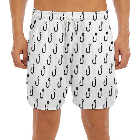 White And Black Fishing Hooks Print Men's Split Running Shorts