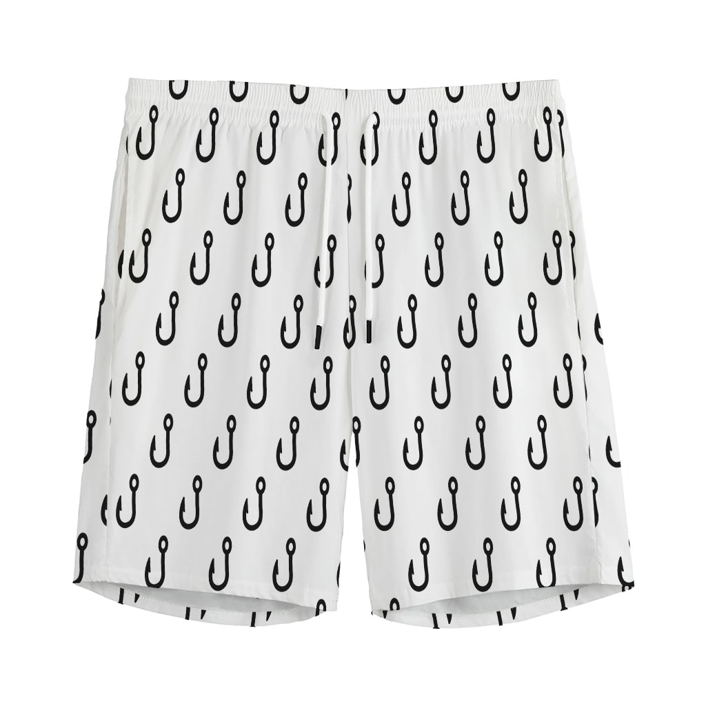 White And Black Fishing Hooks Print Men's Sports Shorts