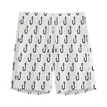 White And Black Fishing Hooks Print Men's Sports Shorts