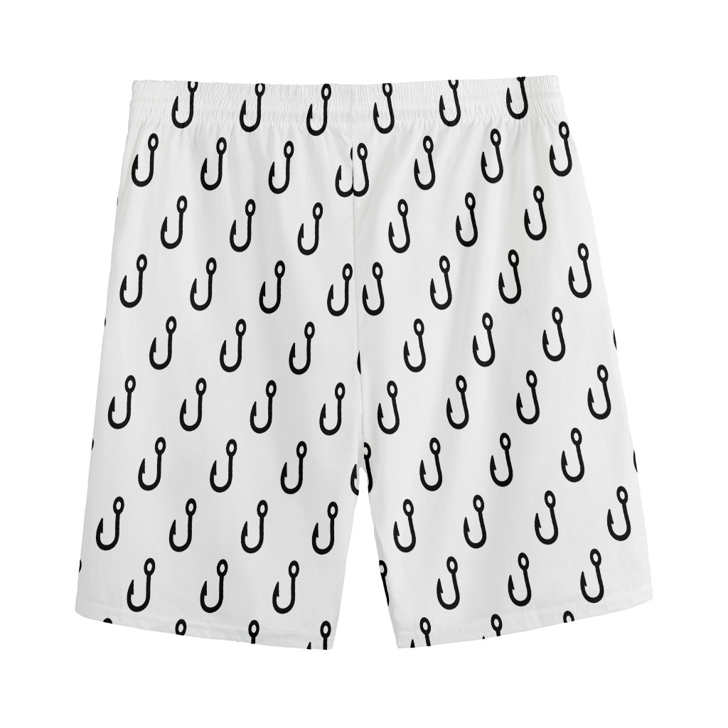 White And Black Fishing Hooks Print Men's Sports Shorts