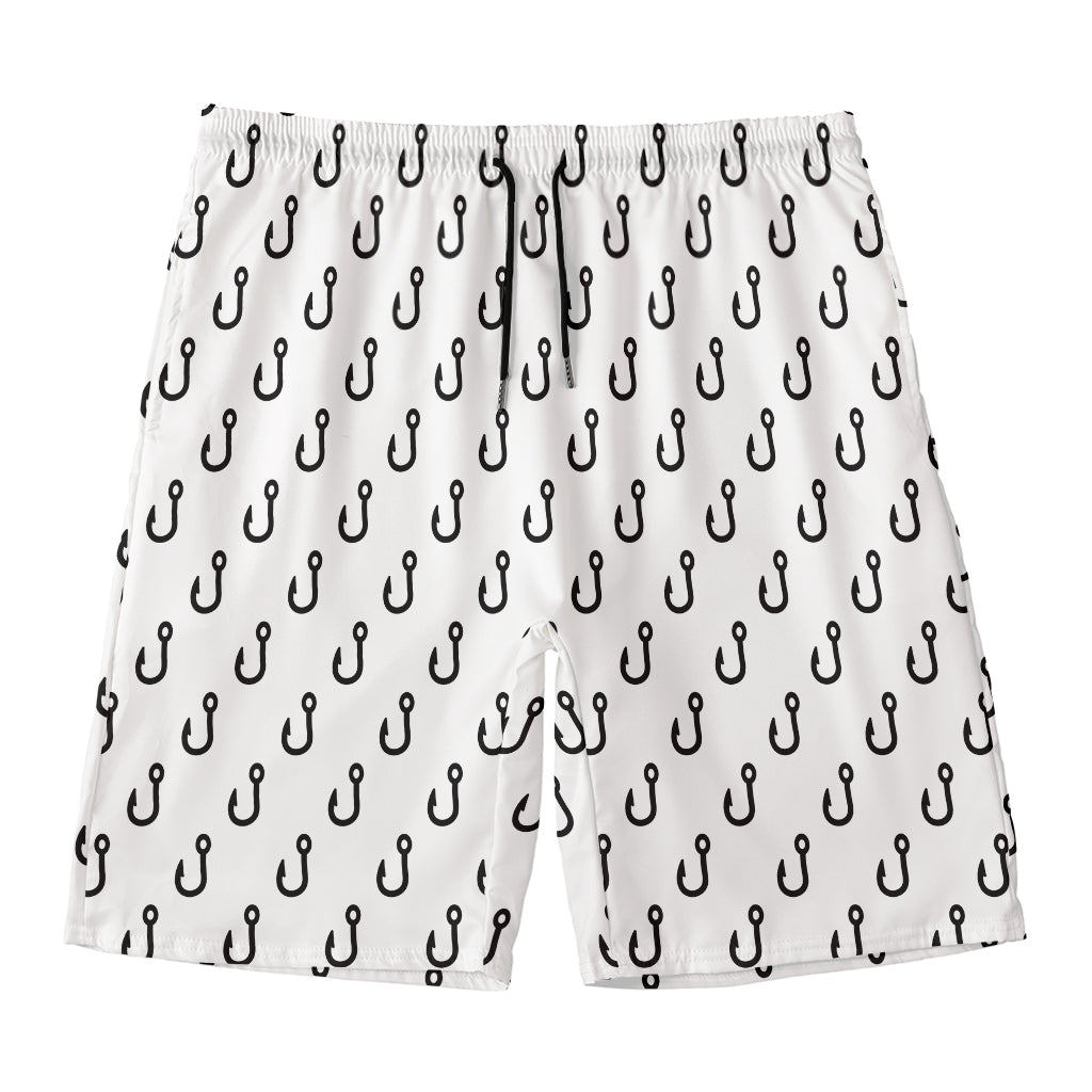 White And Black Fishing Hooks Print Men's Swim Trunks