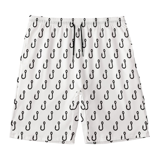White And Black Fishing Hooks Print Men's Swim Trunks