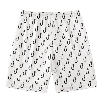 White And Black Fishing Hooks Print Men's Swim Trunks