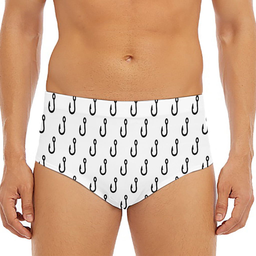 White And Black Fishing Hooks Print Men's Triangle Swim Briefs
