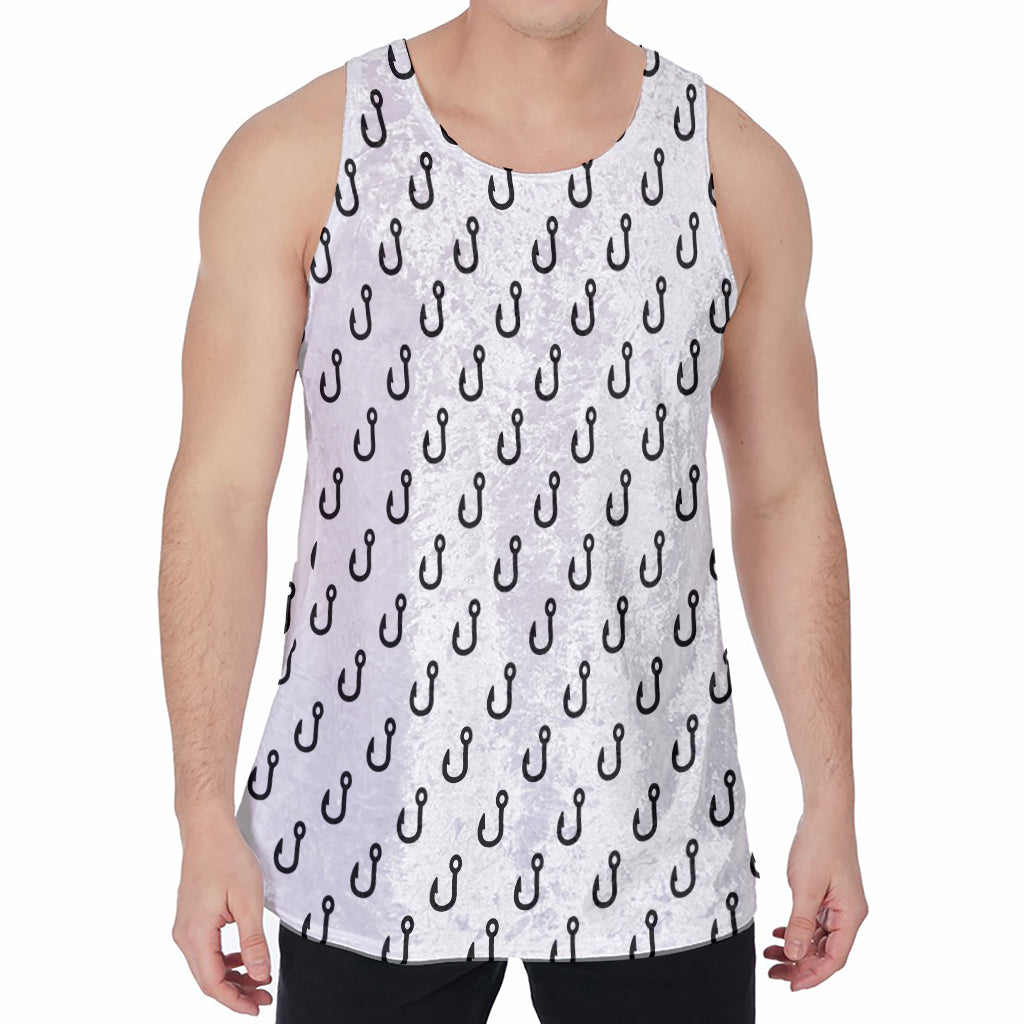 White And Black Fishing Hooks Print Men's Velvet Tank Top