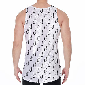 White And Black Fishing Hooks Print Men's Velvet Tank Top