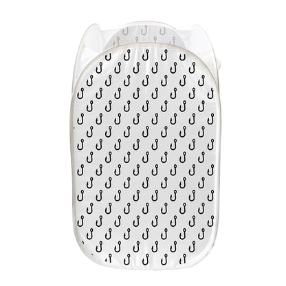 White And Black Fishing Hooks Print Mesh Laundry Hamper