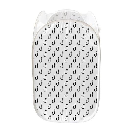 White And Black Fishing Hooks Print Mesh Laundry Hamper
