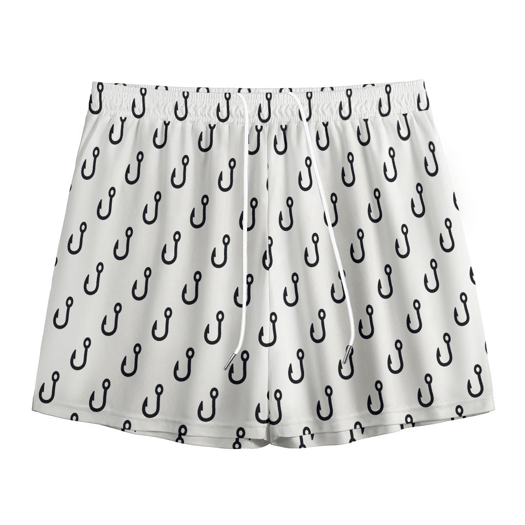 White And Black Fishing Hooks Print Mesh Shorts