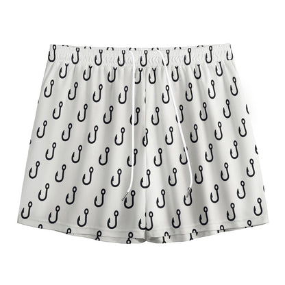 White And Black Fishing Hooks Print Mesh Shorts