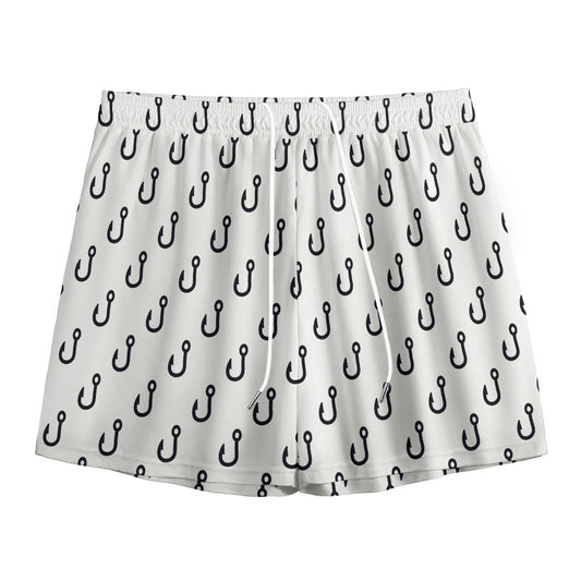White And Black Fishing Hooks Print Mesh Shorts