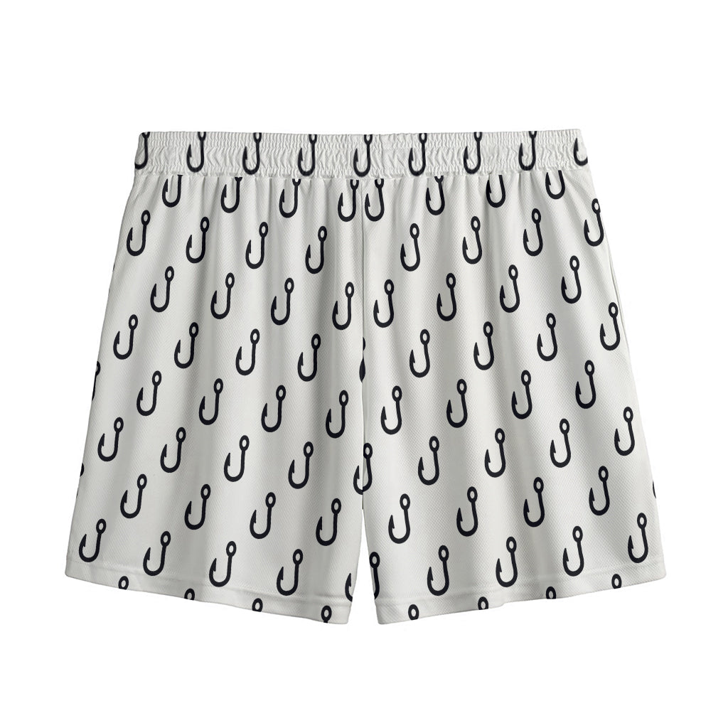 White And Black Fishing Hooks Print Mesh Shorts