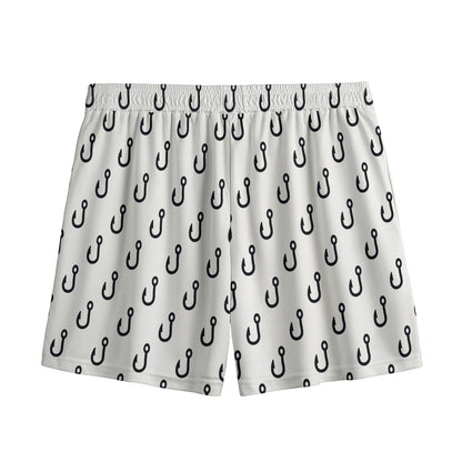 White And Black Fishing Hooks Print Mesh Shorts
