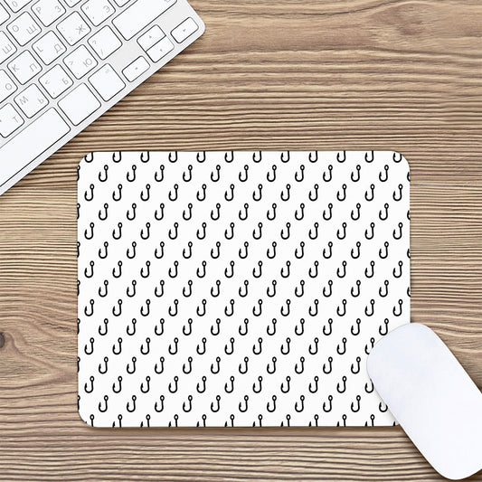 White And Black Fishing Hooks Print Mouse Pad