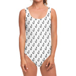 White And Black Fishing Hooks Print One Piece Swimsuit