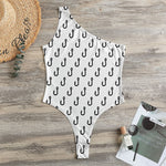 White And Black Fishing Hooks Print One Shoulder Bodysuit