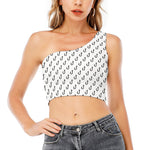 White And Black Fishing Hooks Print One Shoulder Crop Top