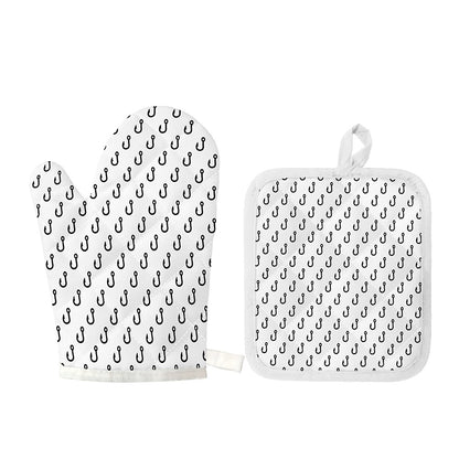White And Black Fishing Hooks Print Oven Mitt And Pot Holder Set