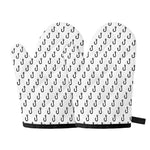 White And Black Fishing Hooks Print Oven Mitts