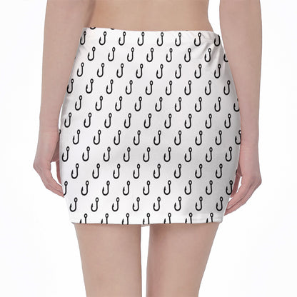 White And Black Fishing Hooks Print Pencil Mini Skirt