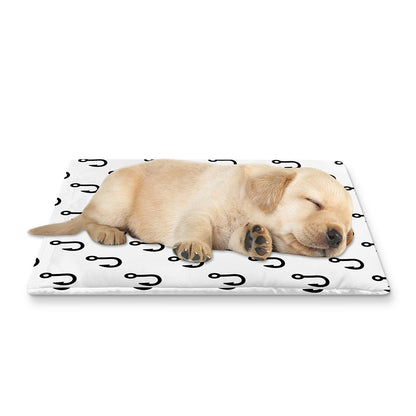 White And Black Fishing Hooks Print Pet Cooling Mat Cover