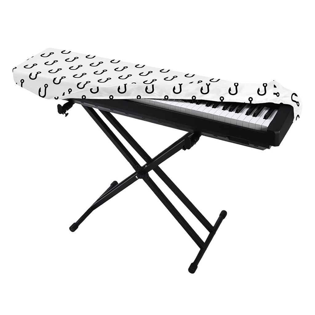 White And Black Fishing Hooks Print Piano Keyboard Cover
