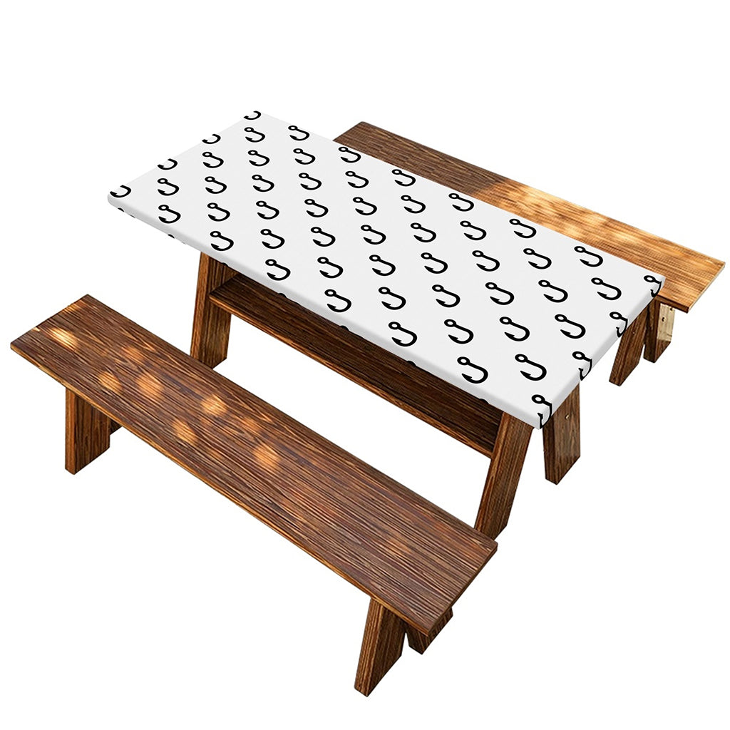 White And Black Fishing Hooks Print Picnic Table Cover