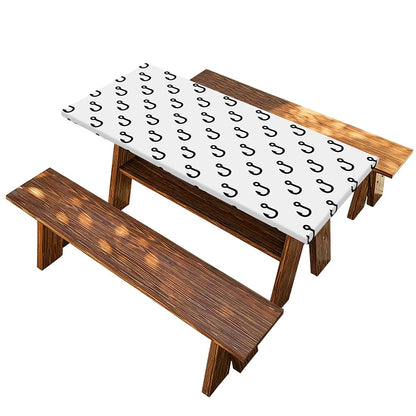 White And Black Fishing Hooks Print Picnic Table Cover