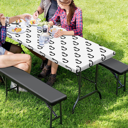 White And Black Fishing Hooks Print Picnic Table Cover