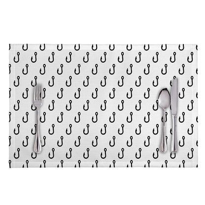 White And Black Fishing Hooks Print Placemat