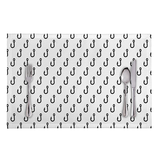 White And Black Fishing Hooks Print Placemat