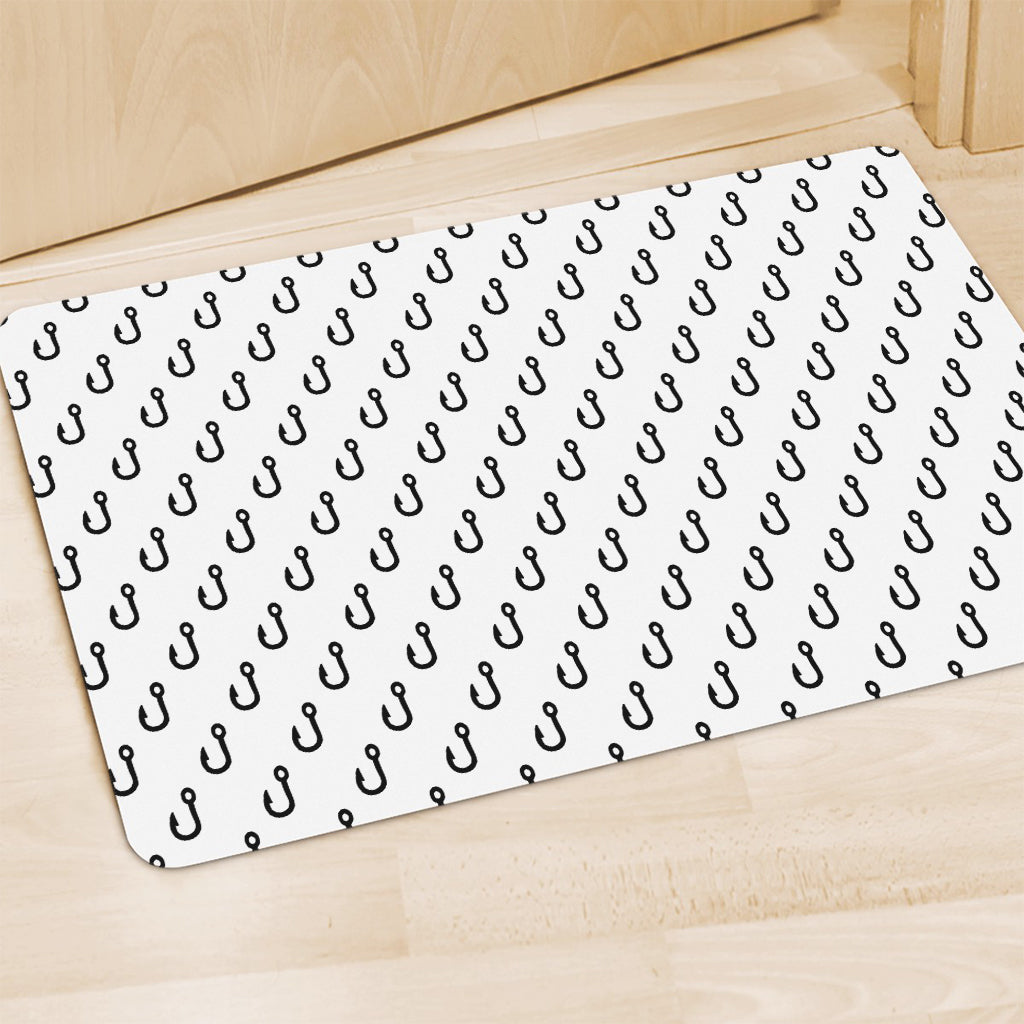 White And Black Fishing Hooks Print Polyester Doormat