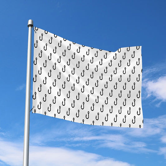White And Black Fishing Hooks Print Polyester Flag