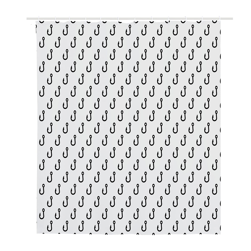 White And Black Fishing Hooks Print Polyester Shower Curtain