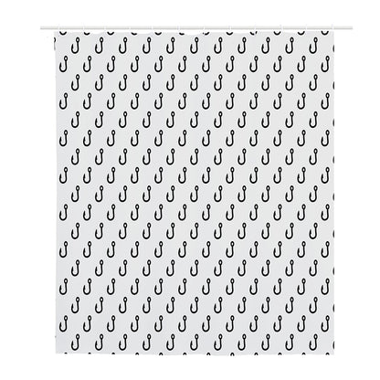 White And Black Fishing Hooks Print Polyester Shower Curtain