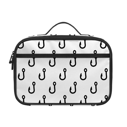 White And Black Fishing Hooks Print Portable Lunch Bag