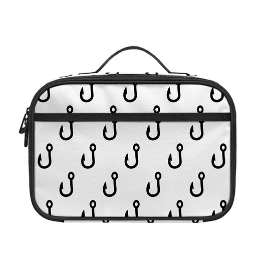 White And Black Fishing Hooks Print Portable Lunch Bag