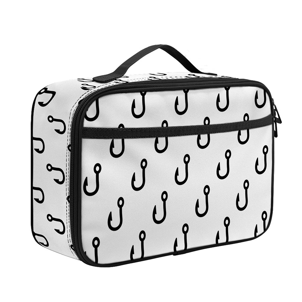 White And Black Fishing Hooks Print Portable Lunch Bag