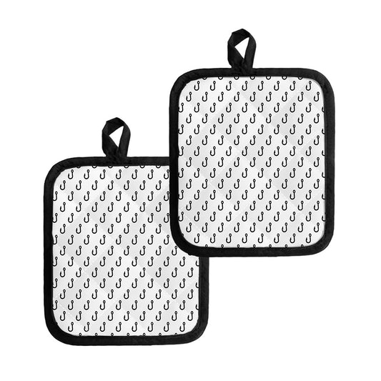 White And Black Fishing Hooks Print Pot Holders