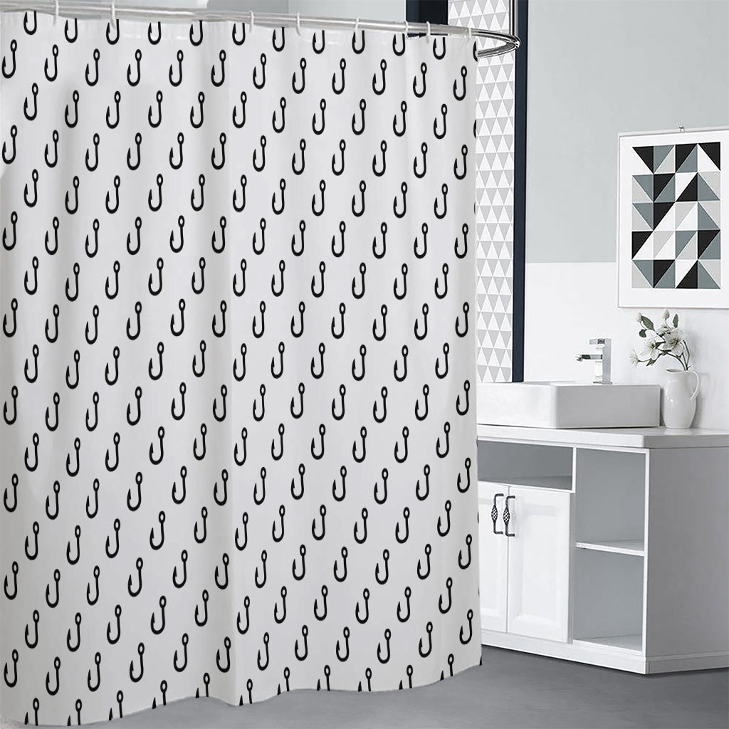 White And Black Fishing Hooks Print Premium Shower Curtain