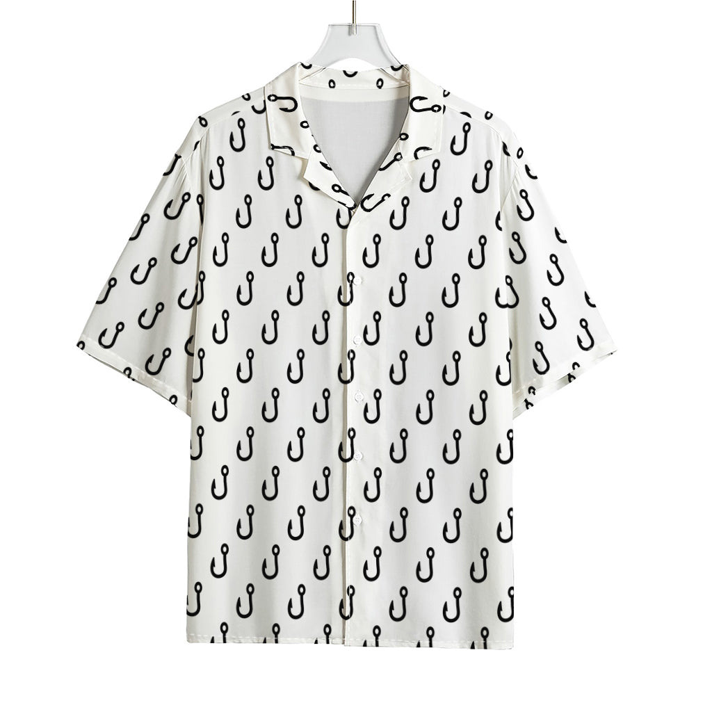White And Black Fishing Hooks Print Rayon Hawaiian Shirt